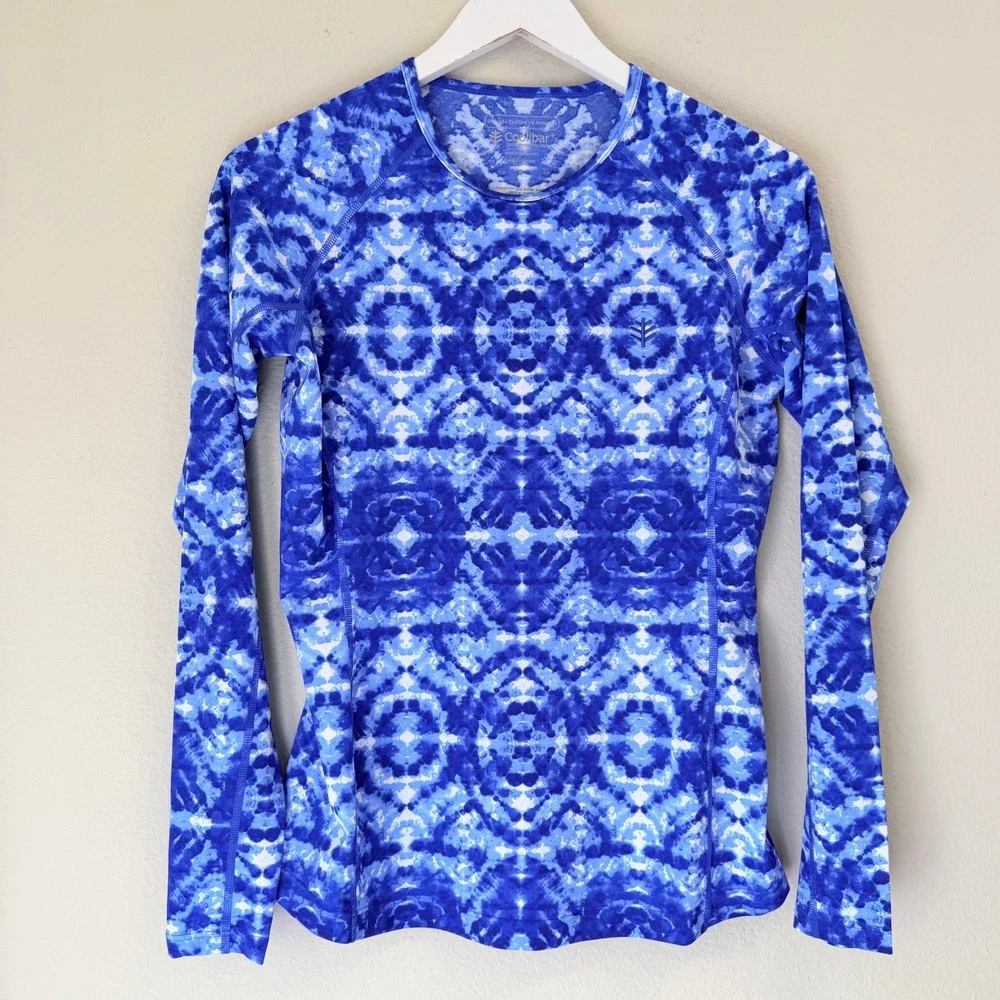 Coolibar Hightide LS Swim Shirt Blue Tie Dye Rash Guard UPF 50 Size Small